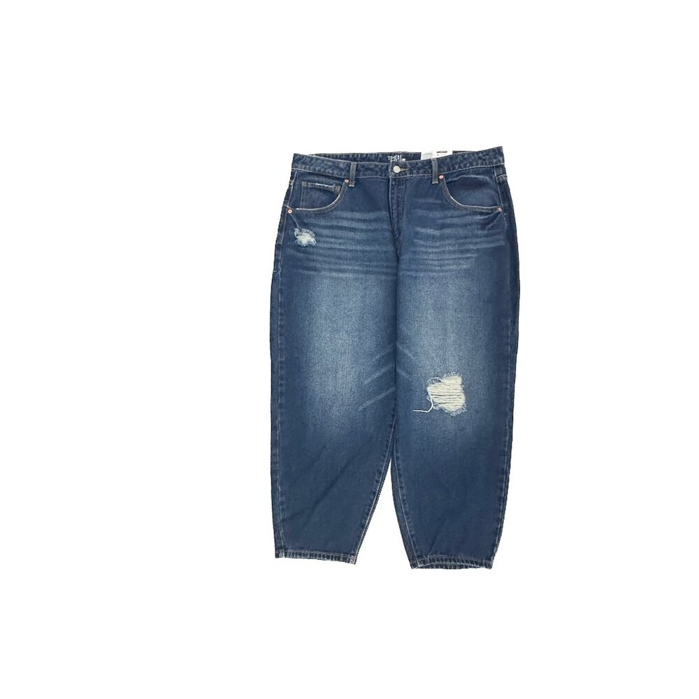 NEW Time & Tru High‎ Rise Barrel Jan Distressed Women's size 20 Blue Denim jeans